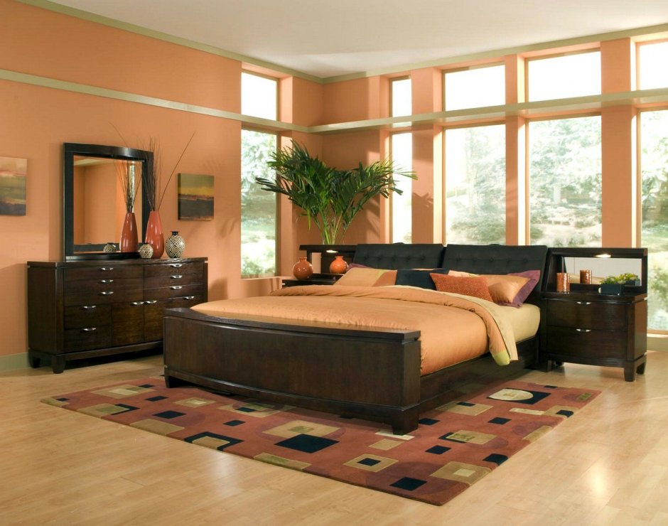 Спальня в оранжево коричневых тонах