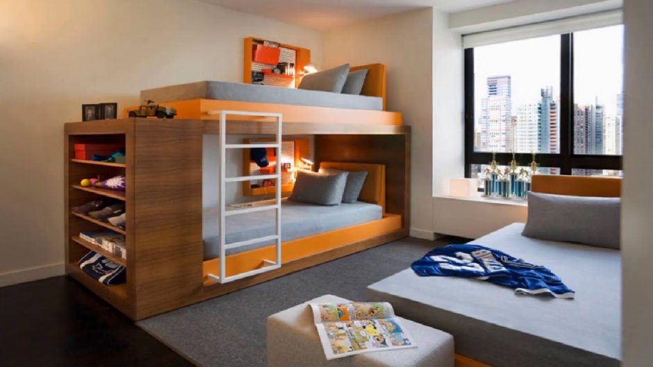 Детская комната для мальчиков с двухъярусной кроватью