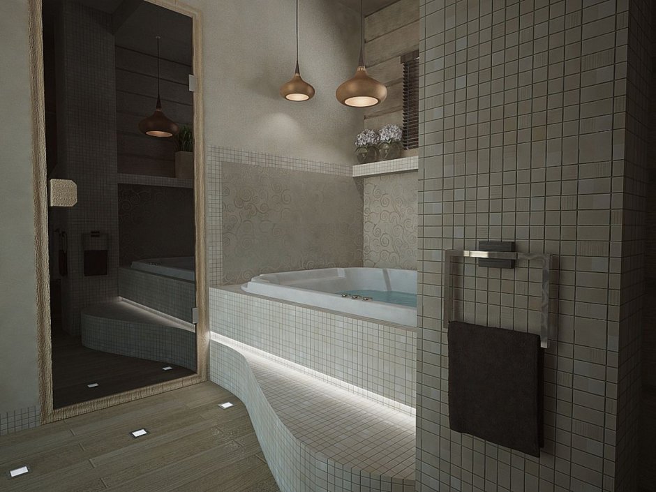 Красивая ванная комната с сауной
