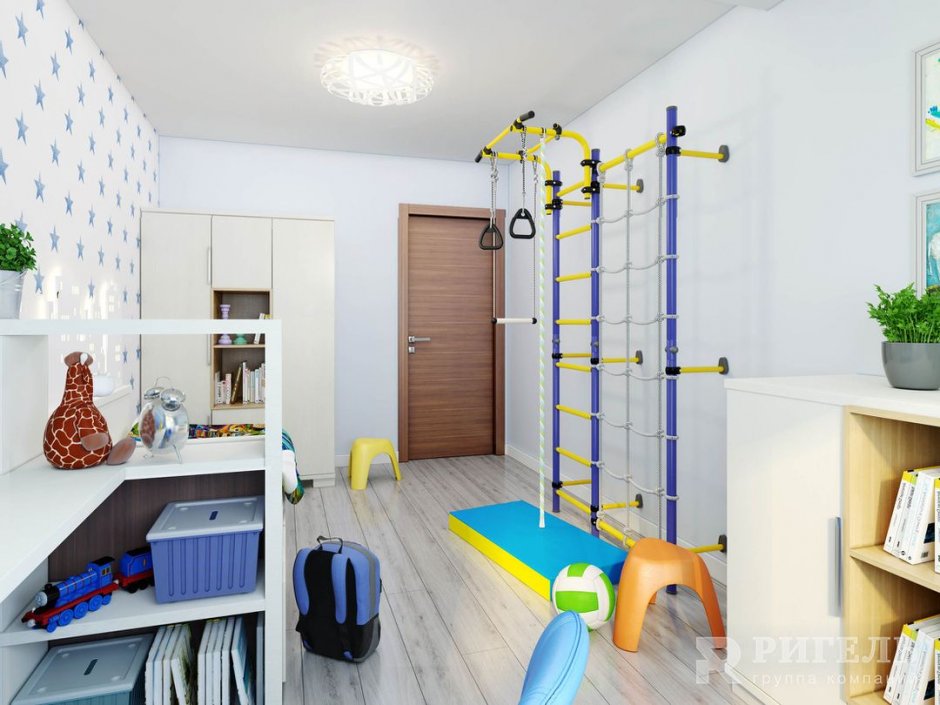 Детская комната для мальчика со шведской стенкой