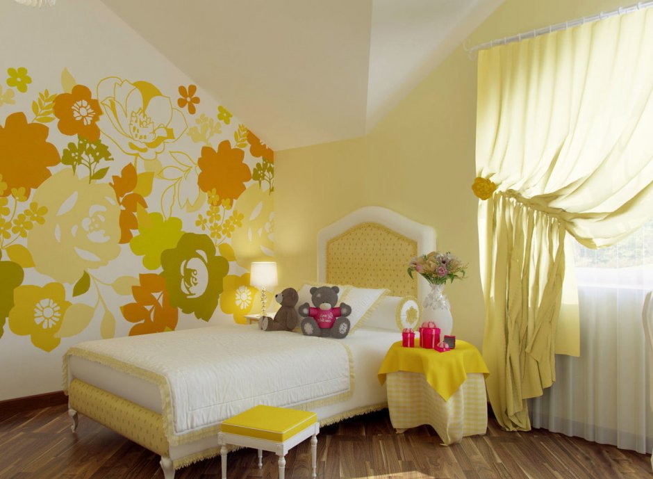 Спальня для девочки в желтом цвете
