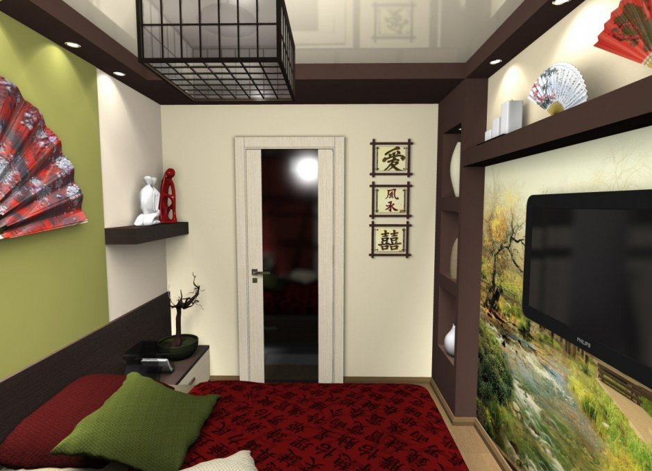 Спальня в японском стиле узкая комната