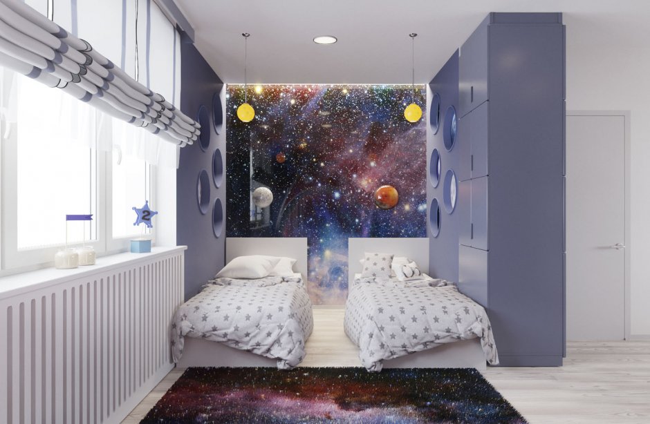 Детская комната для двоих в стиле космос