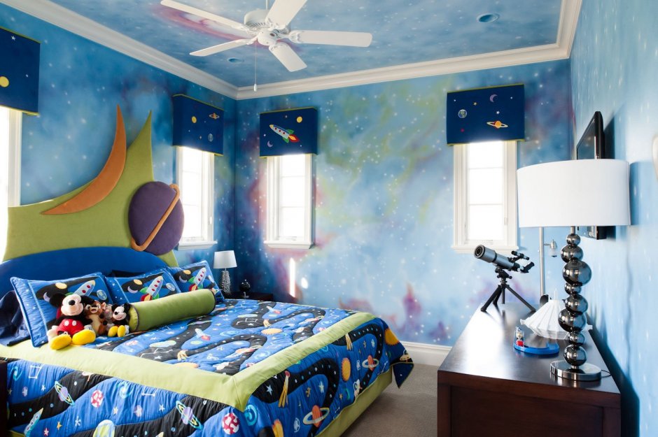 Детская комната в стиле космос для мальчика