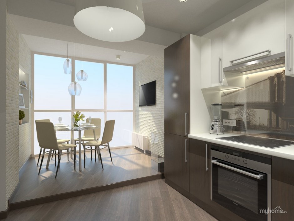 Кухня-гостиная с панорамным балконом