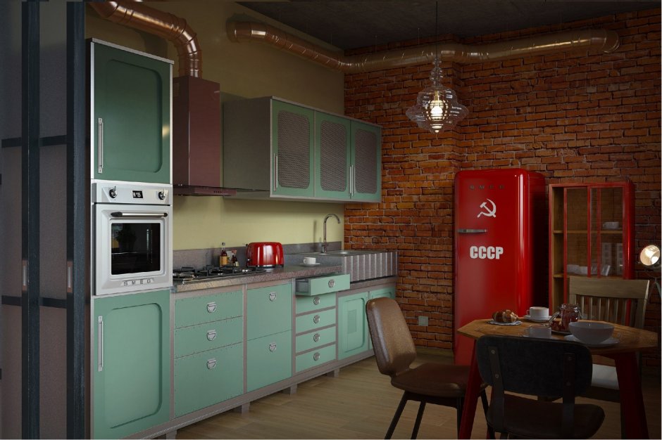 Дизайн кухонь с красным холодильником (60 фото)