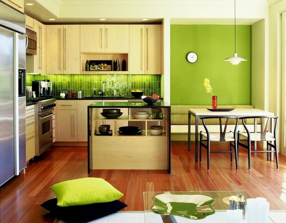 Салатный цвет в интерьере кухни