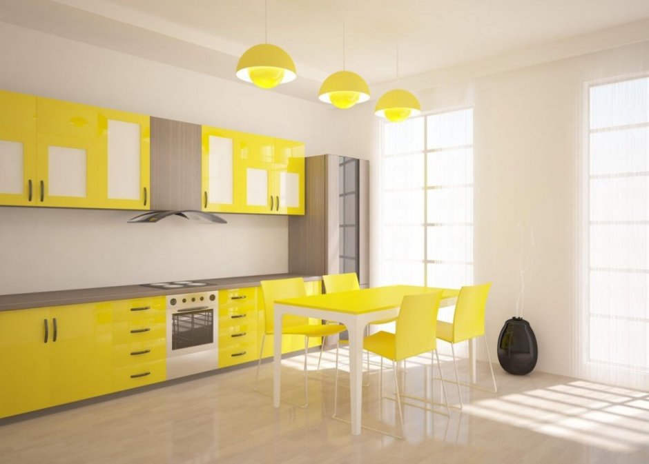 Кухонный гарнитур лимонного цвета