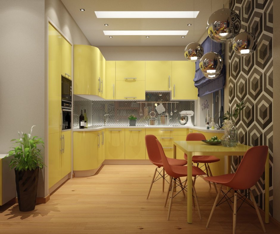 Бежево желтый интерьер кухни