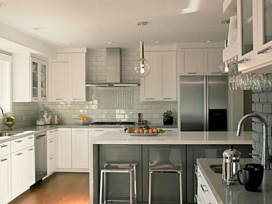 Дизайн кухонь с серой плиткой (59 фото)