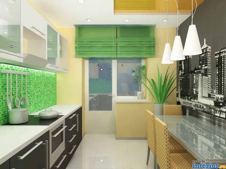 Интерьер зеленой кухни 12 кв м