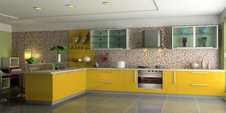 Кухня желтые панели