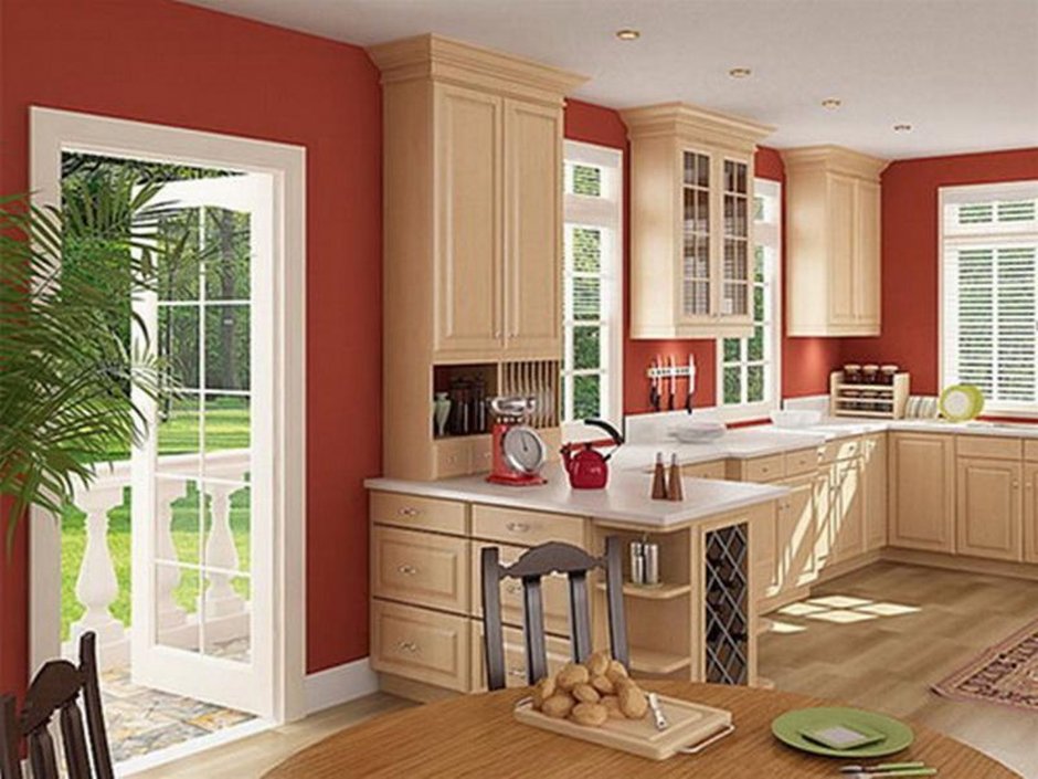 Интерьеры угловых кухонь с двумя окнами