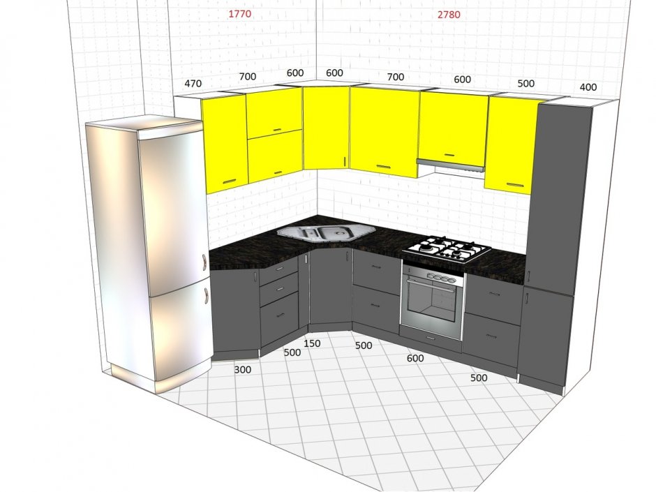 Угловая кухня 6м на 3м