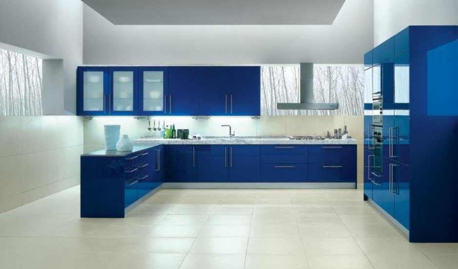 Современные кухни синего цвета угловые