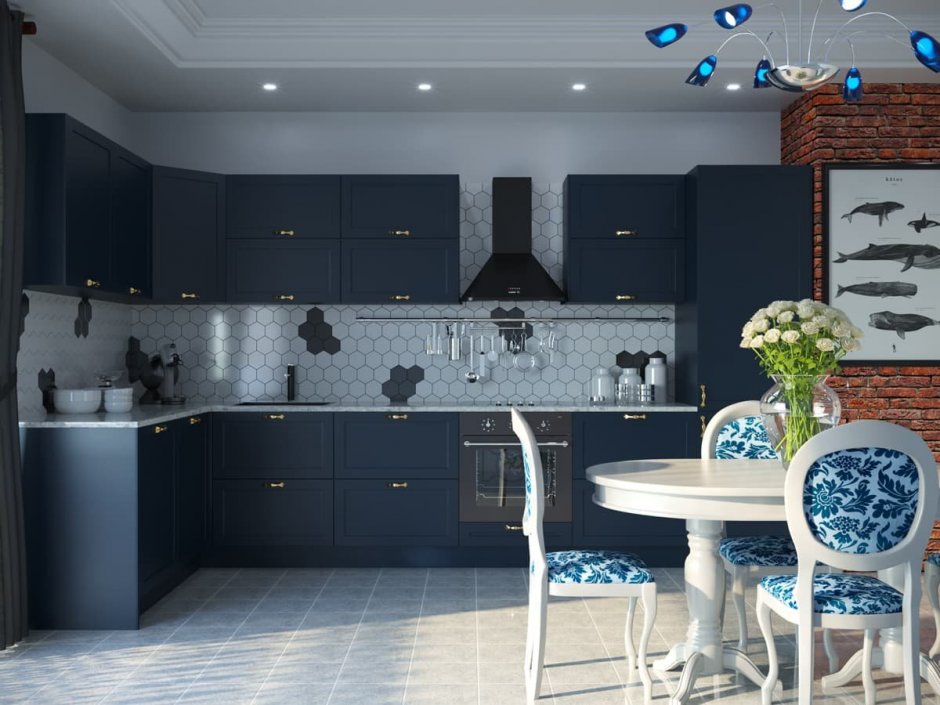 Кухня в сине-сером цвете