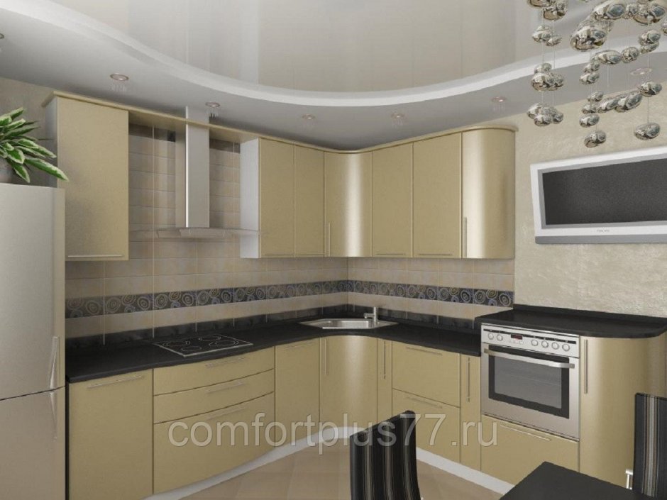 Угловая кухня с телевизором