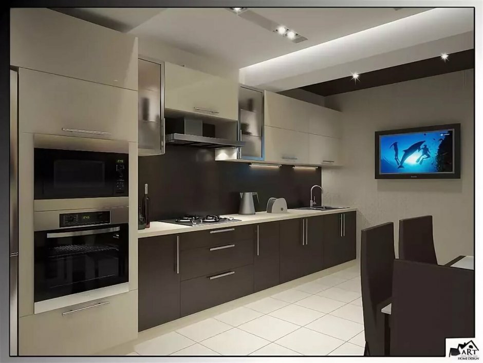 Кухни в современном стиле угловые с телевизором