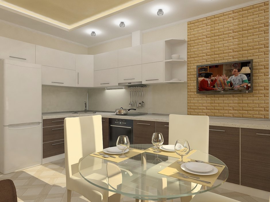 Современные угловые кухни с телевизором