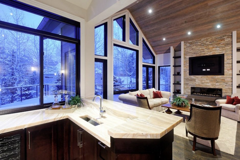 Зимние кухни с панорамными окнами