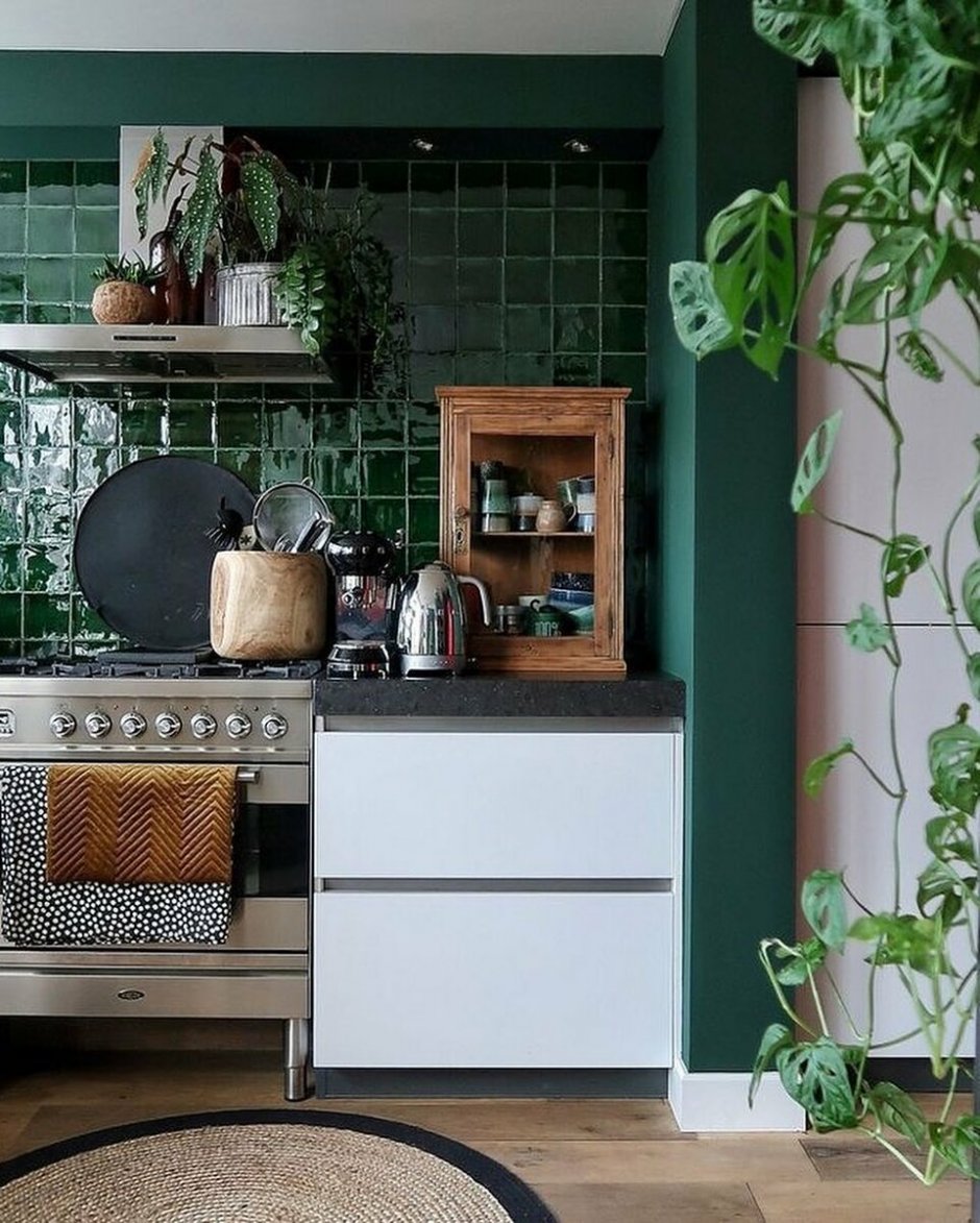 Кухня в скандинавском стиле темно зеленая