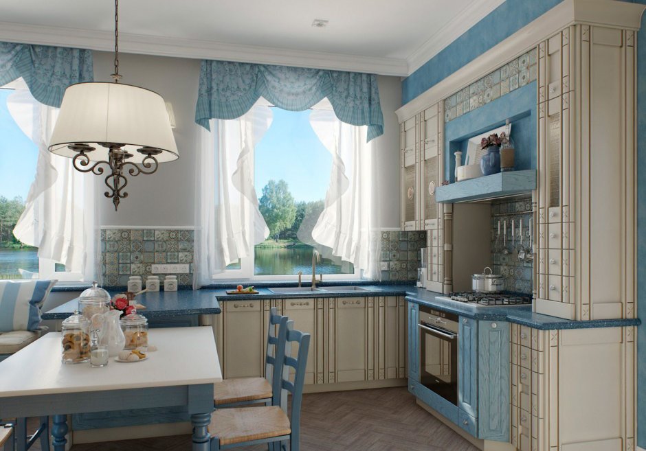 Кухня в стиле Прованс в голубых тонах