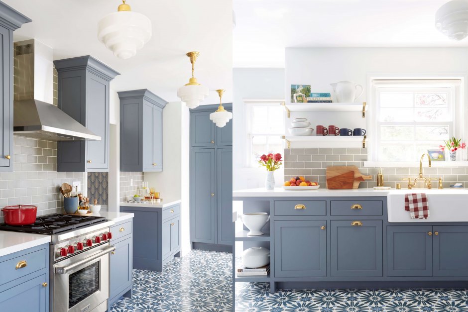 Кухня в скандинавском стиле голубого цвета
