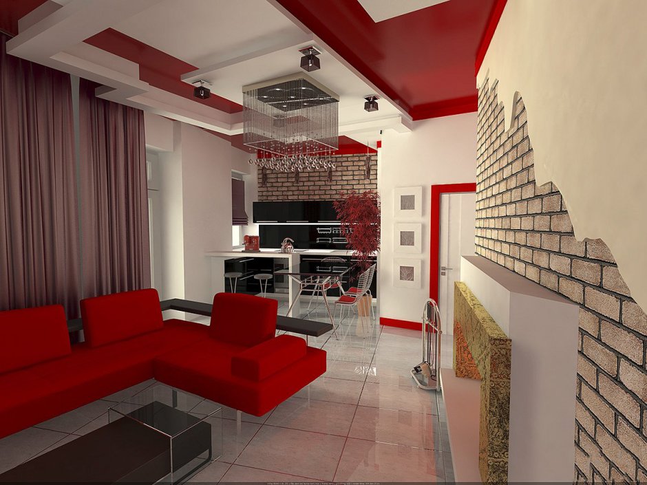 Красный диван на кухне (57 фото)