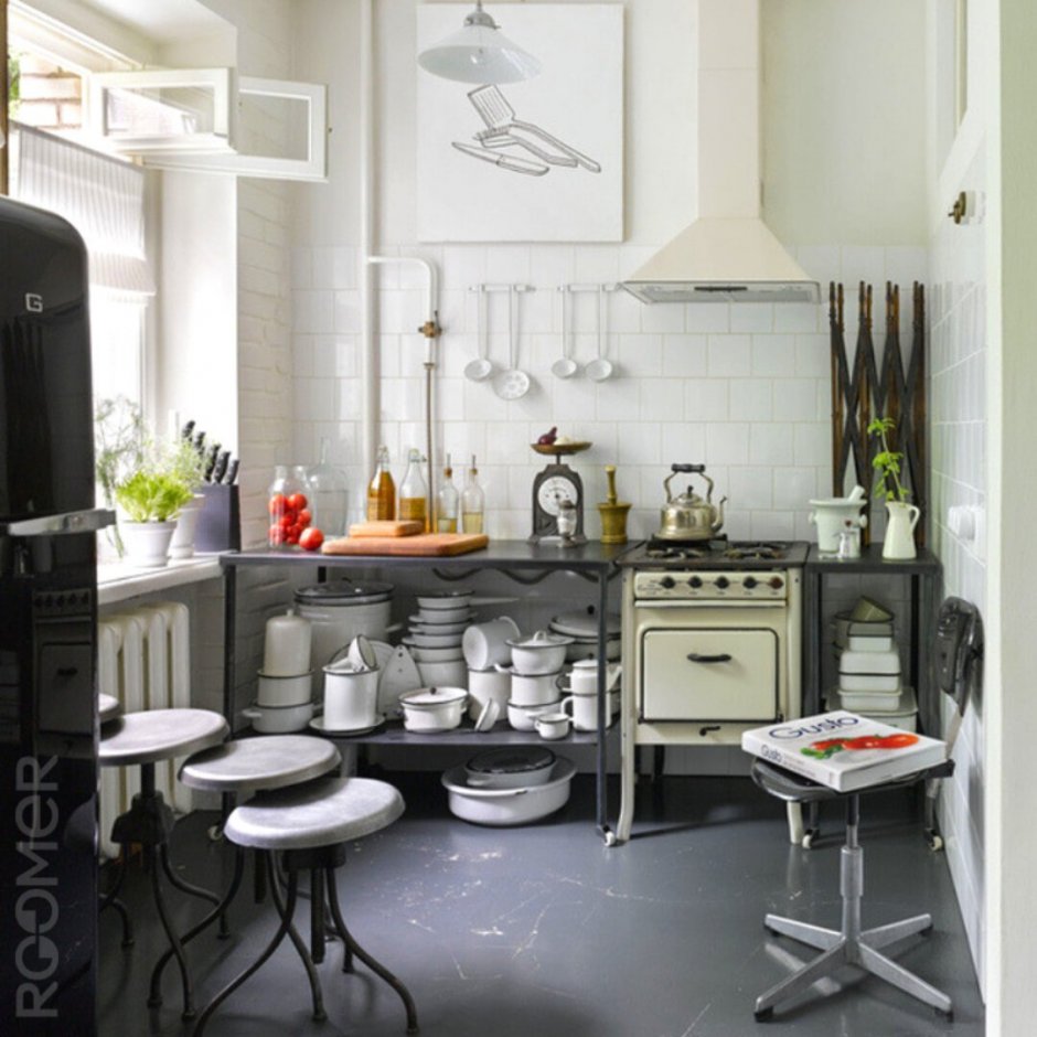 Современный интерьер кухни в стиле ретро