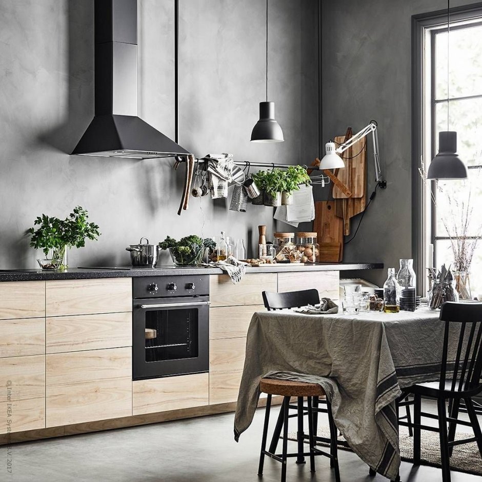 Интерьеры с серыми кухнями IKEA (59 фото)