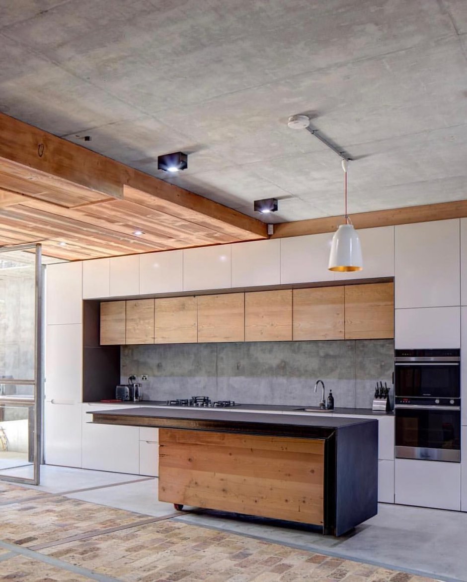 Кухня бетон и дерево