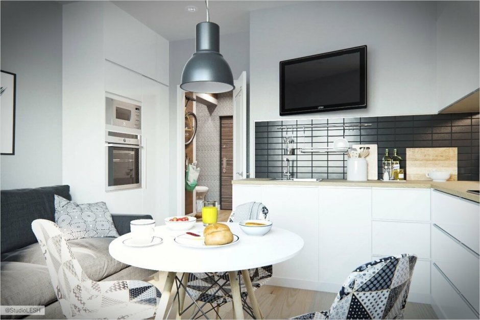 Кухня в скандинавском стиле в квартире студии