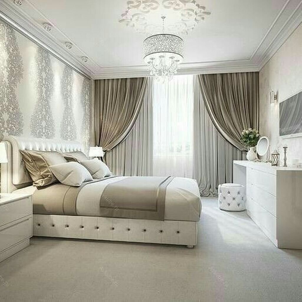 белая спальня дизайн штор