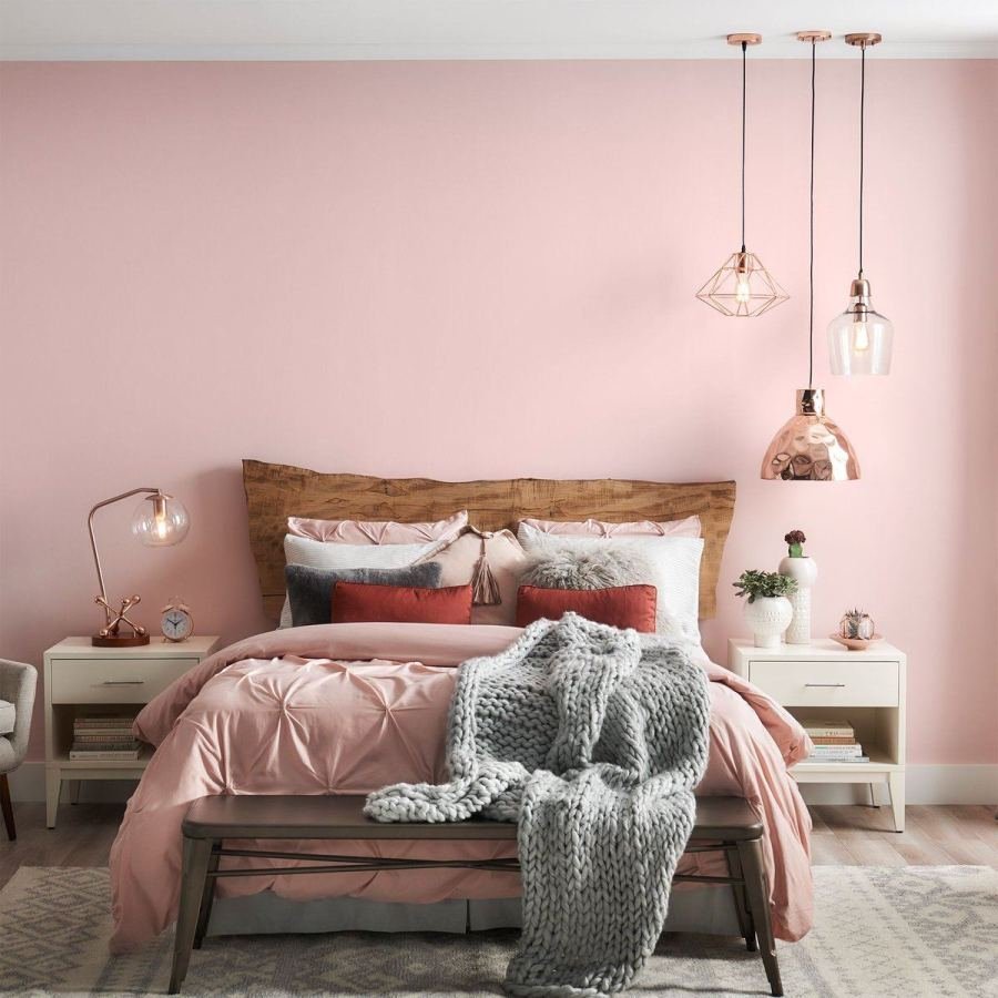Розовый цвет стен в интерьере
