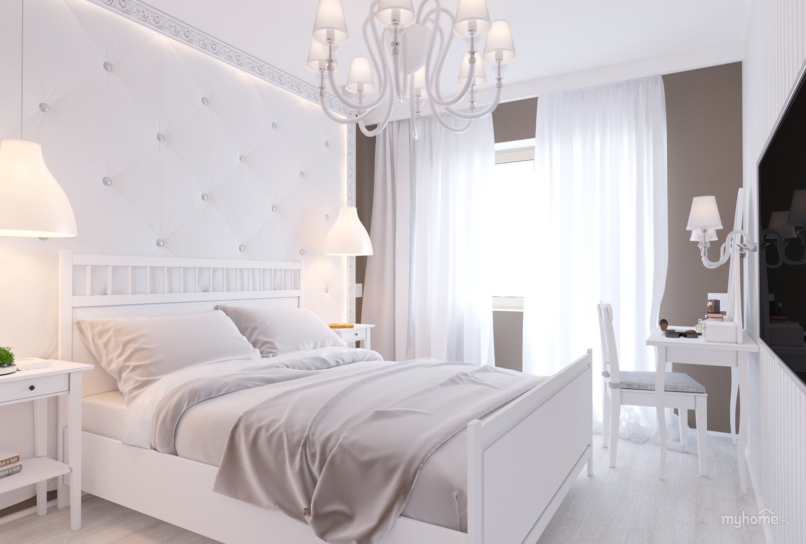 белая спальня дизайн комнаты