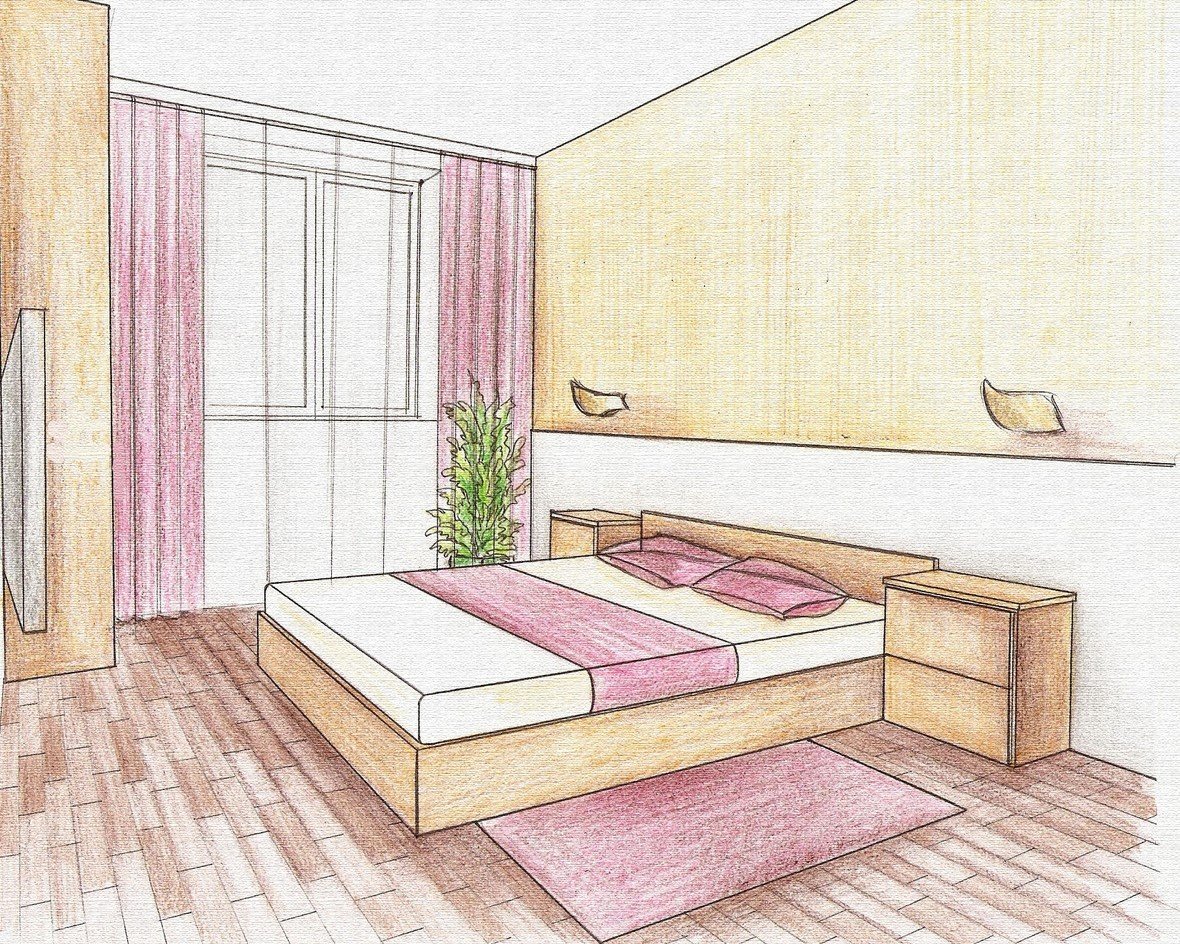 Рисунок комнаты 7 класс легко. Набросок интерьера комнаты. Эскиз интерьера спальни. Рисование интерьера комнаты. Интерьер комнаты легкий.