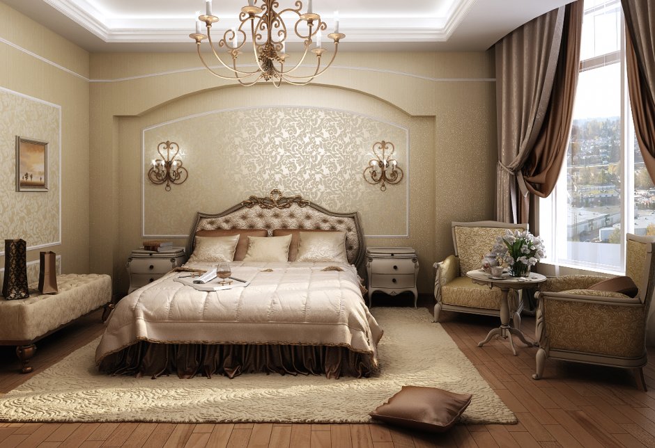 Декор стены в спальне в классическом стиле