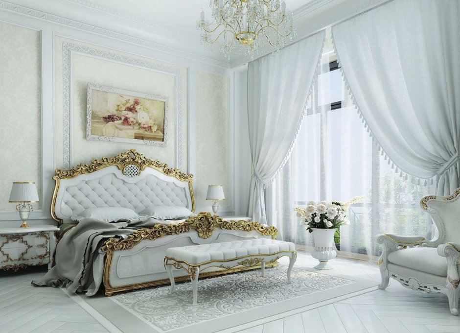 Мебель спальни белая стиль Барокко
