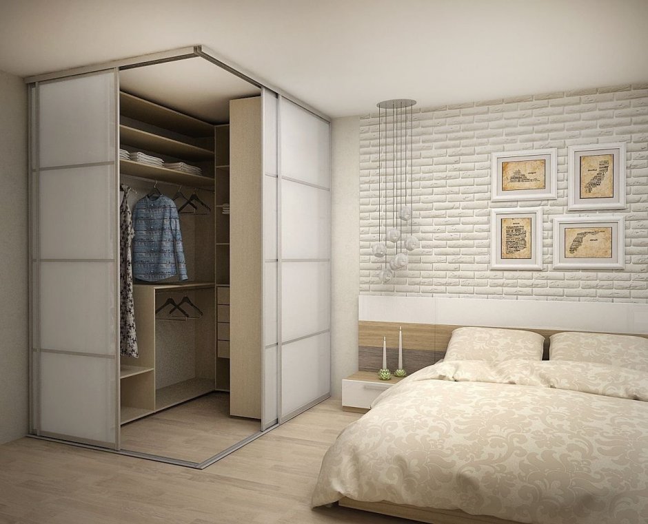 Встроенные шкафы из гипсокартона в спальне