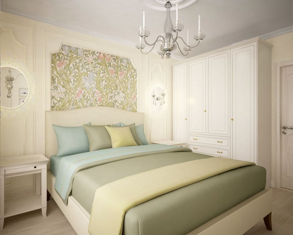 Обои для спальни комбинированные пастельных тонах (62 фото)