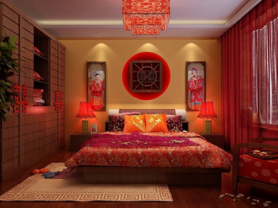 Спальня черно красная в японском стиле