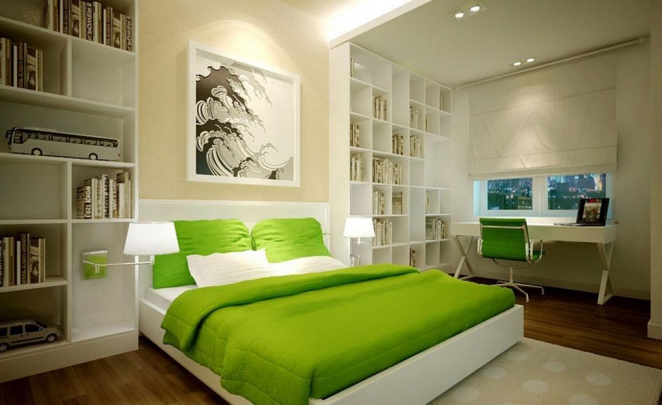 Бело зеленый интерьер комнаты