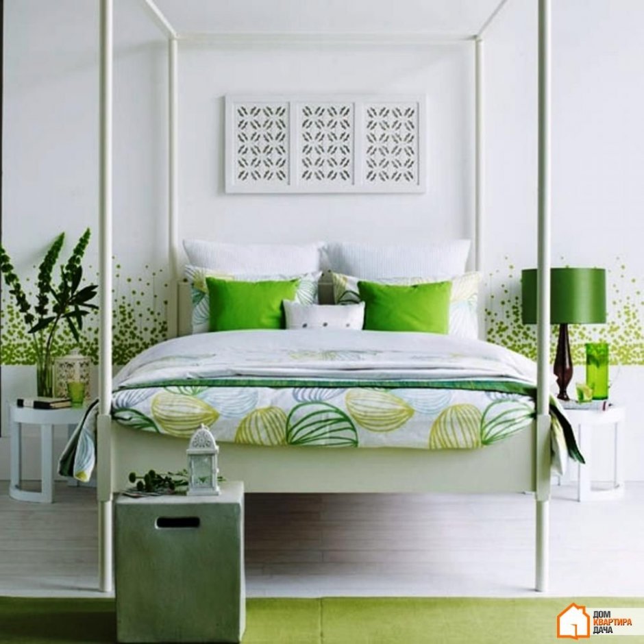 Спальня с зелеными акцентами