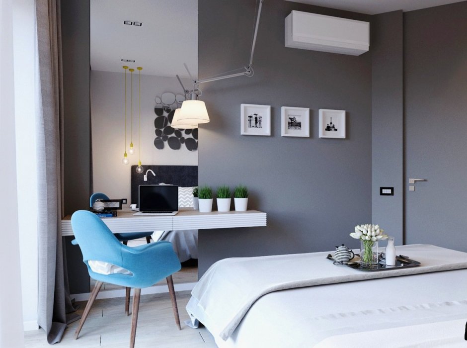Современная спальня с рабочим местом