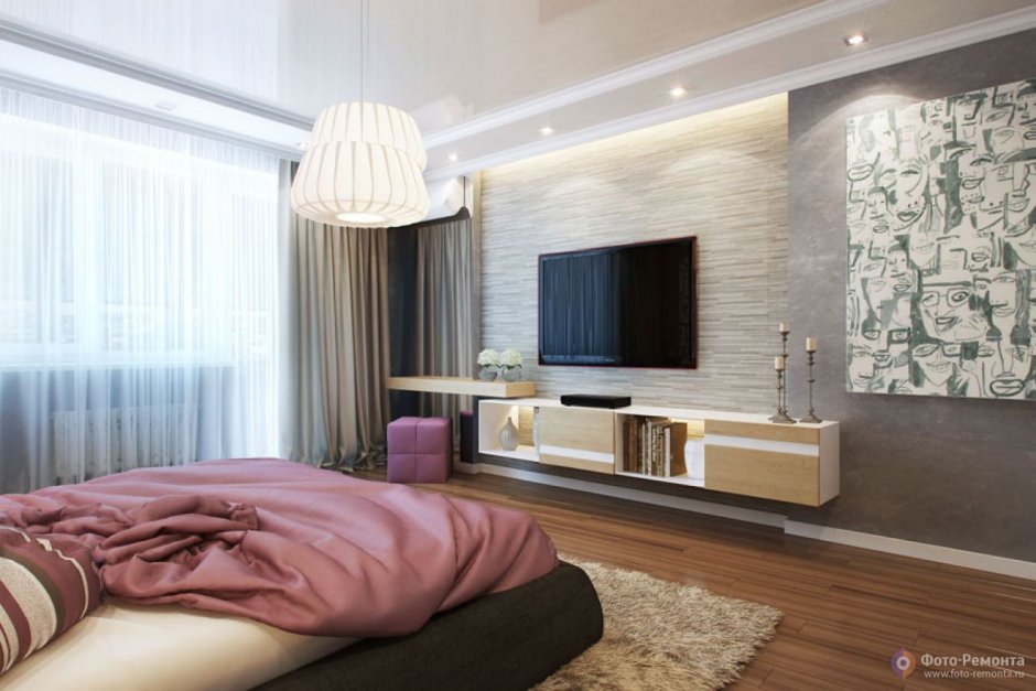 Дизайн спальни с телевизором
