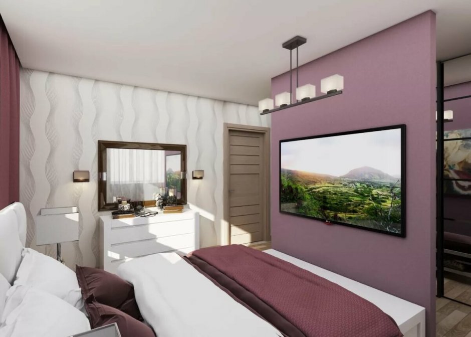 ТВ зона в спальне в современном стиле