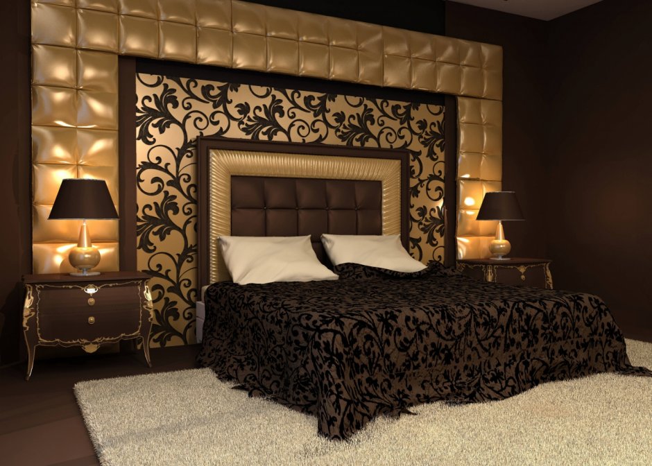 Спальня коричневая с золотом