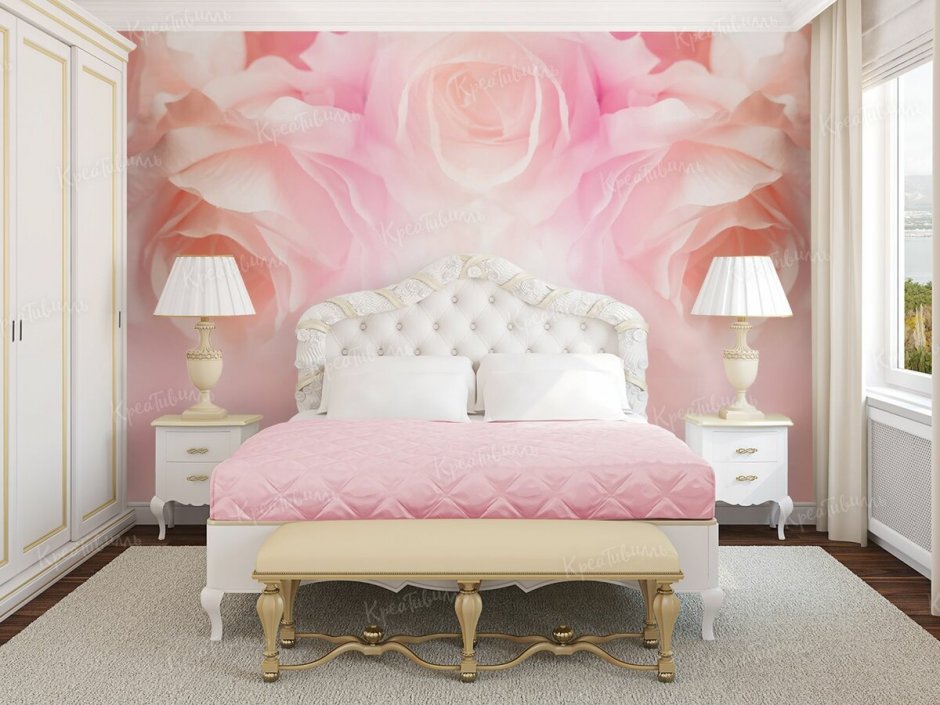 Розовые фотообои в спальню