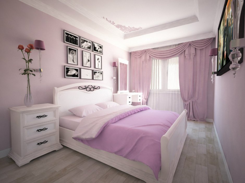 Светло розовая спальня