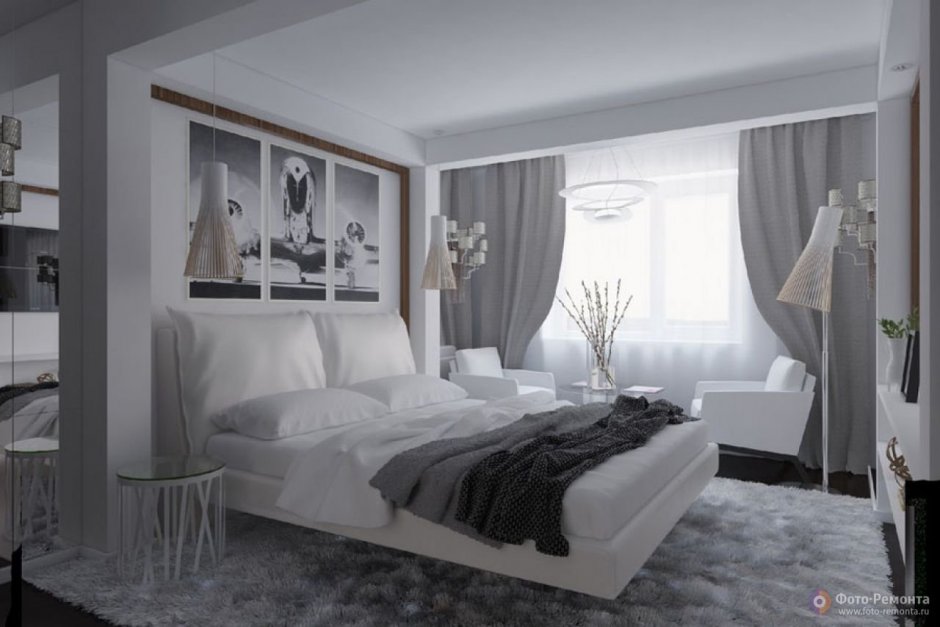 Спальня в современном стиле серо белая